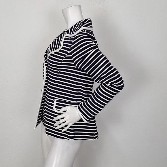 Anthropologie Navy Blue & White Striped Preppy Double Breasted Peacoat Size S - Picture 10 of 13